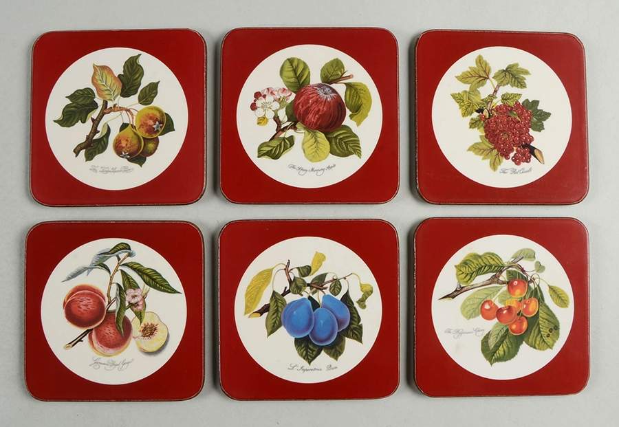 Pomona Square Coaster with Corkback & Red Border - Set of 6 by Portmeirion-1
