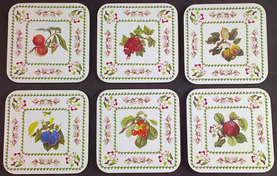 Pomona Sqaure Cork Back Coaster with Floral Border - Set of 6 by Portmeirion-1