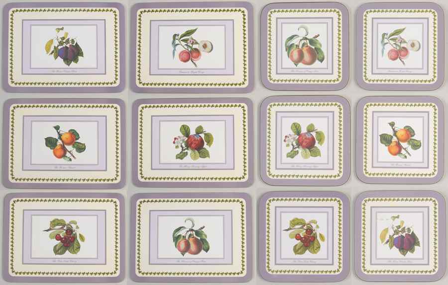 Pomona (Set of 12) Placemat & Coasters w/Purple Border by Portmeirion-1