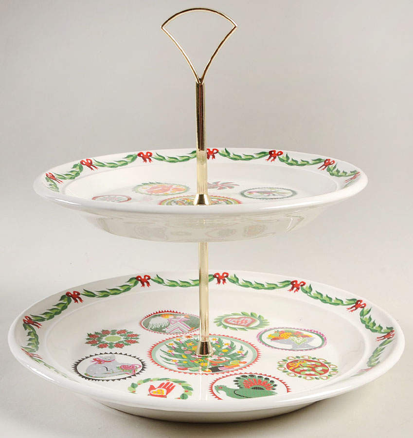 Spirit of Christmas 2 Tiered Serving Tray (Dinner & Salad Plate) by Portmeirion-1