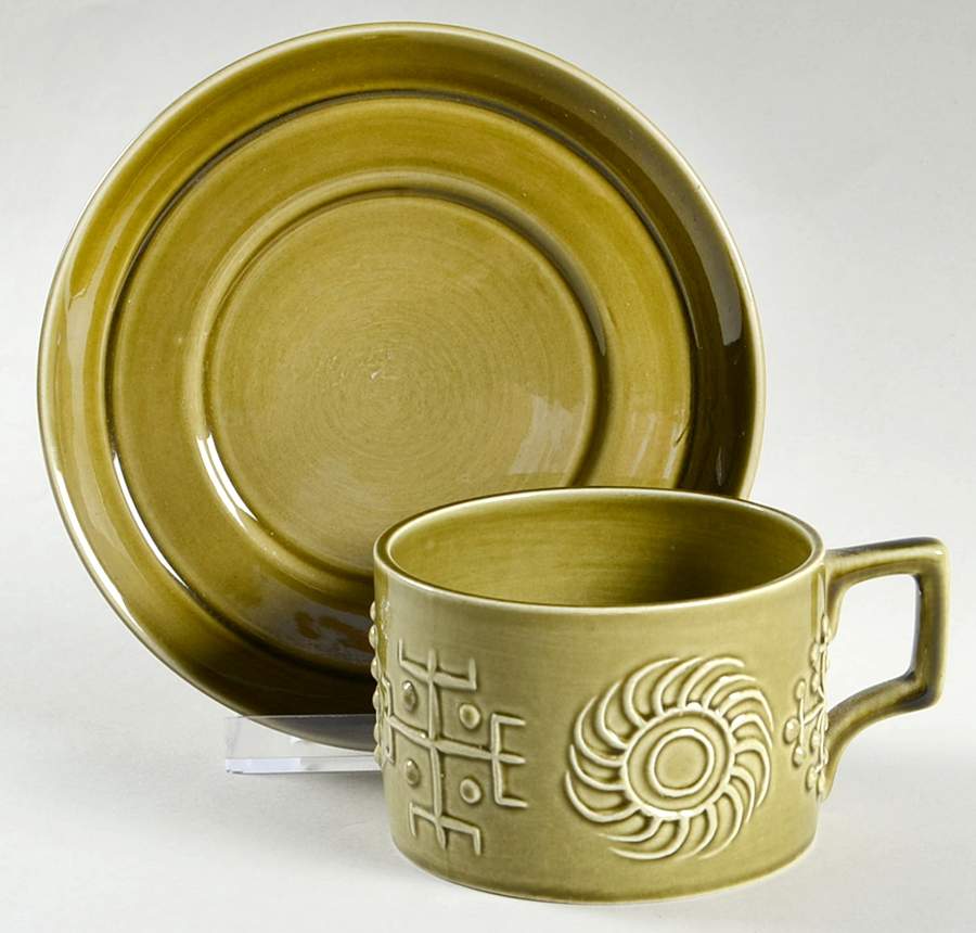 Totem Olive Green Flat Cup & Saucer Set by Portmeirion-1