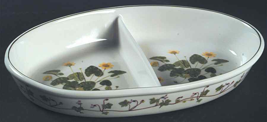 Welsh Wild Flowers 11" Oval Divided Vegetable Bowl by Portmeirion-1
