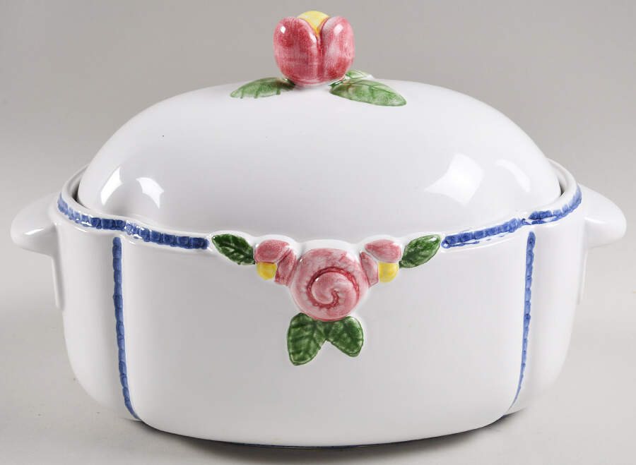 Cottage Rose Oval Covered Vegetable by Porta-1