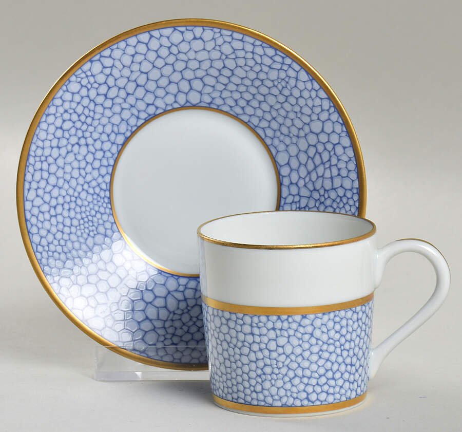 Galuchat Blue Flat Demitasse Cup & Saucer Set by Puiforcat-1