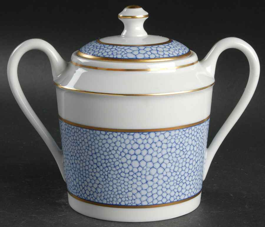 Galuchat Blue Sugar Bowl & Lid by Puiforcat-1