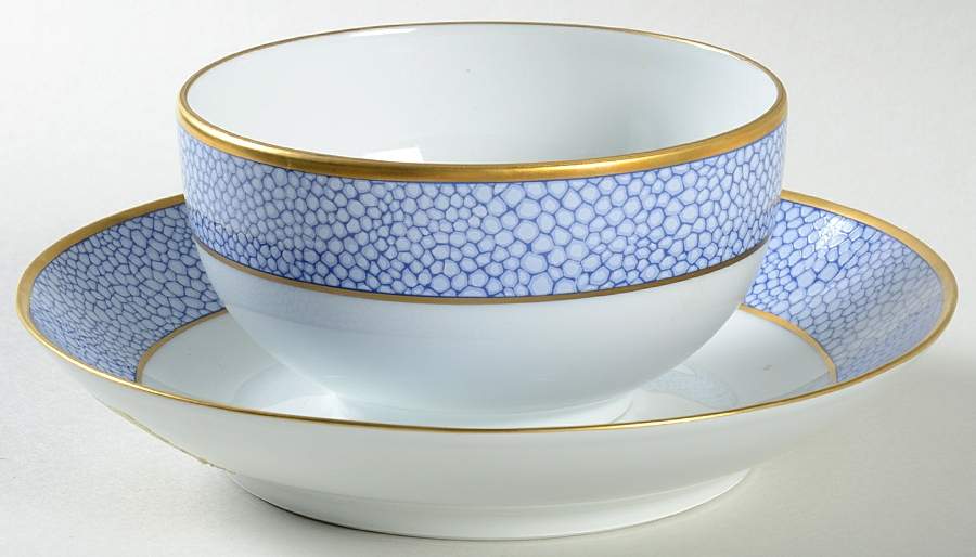 Galuchat Blue Gravy Boat with Attached Underplate by Puiforcat-1