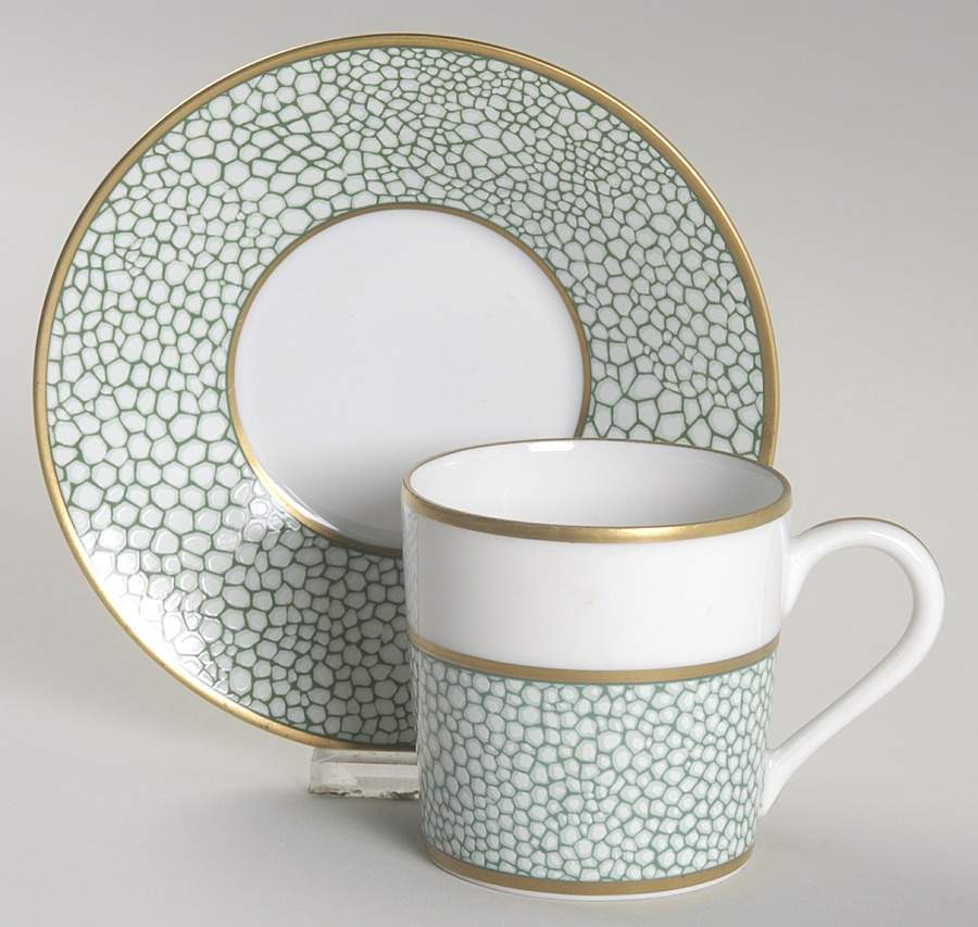 Galuchat Green Flat Demitasse Cup & Saucer Set by Puiforcat-1
