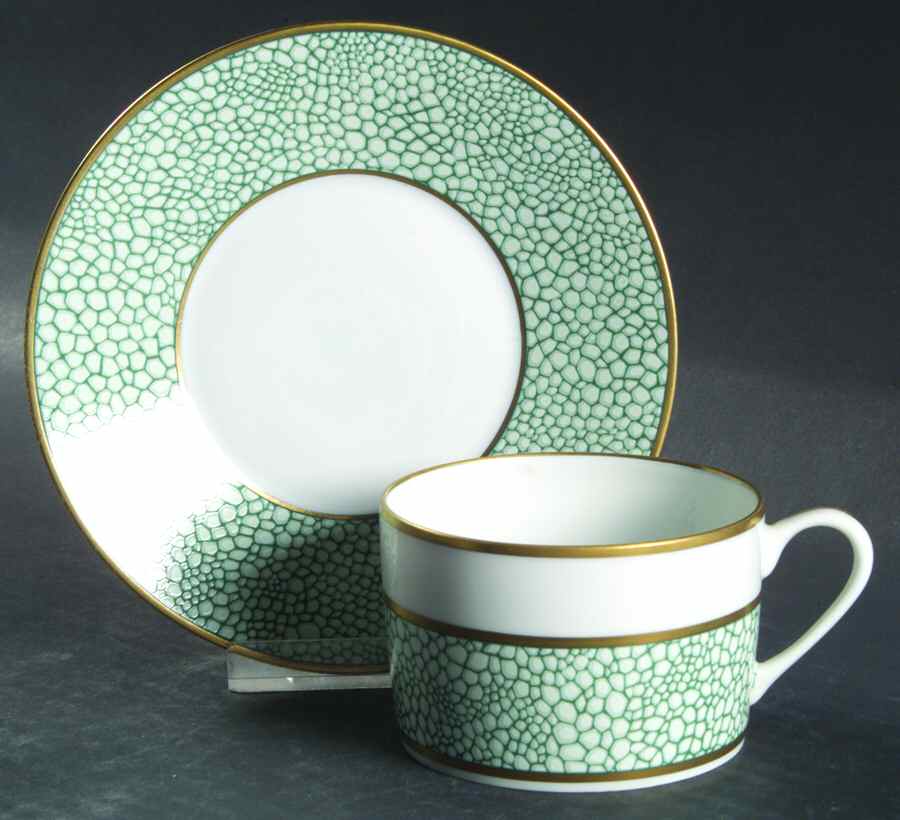 Galuchat Green Flat Cup & Saucer Set by Puiforcat-1