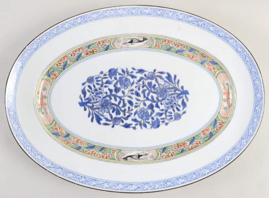 Kan Sou (White Background) 16" Oval Serving Platter by Puiforcat-1