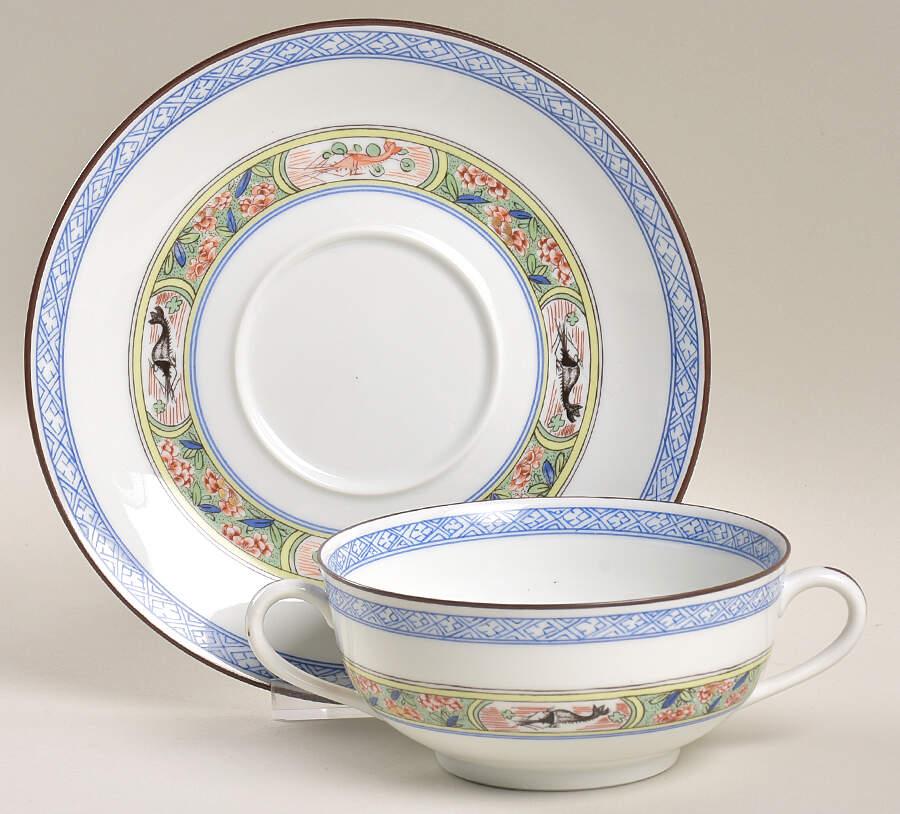 Kan Sou (White Background) Flat Cream Soup Bowl & Saucer Set by Puiforcat-1