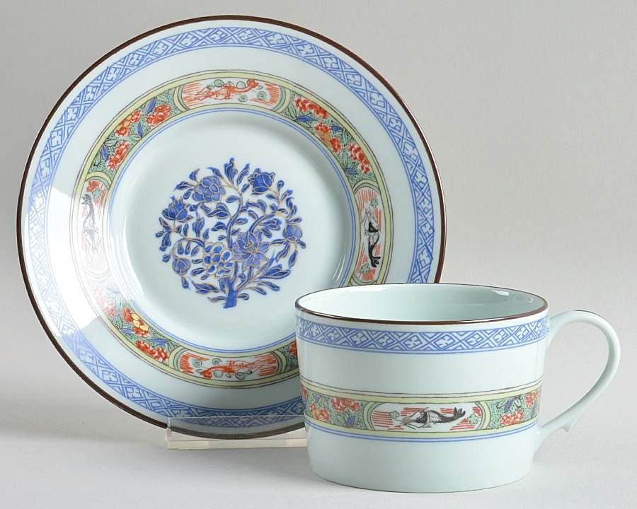Kan Sou (Celadon Background) Flat Cup & Saucer Set by Puiforcat-1