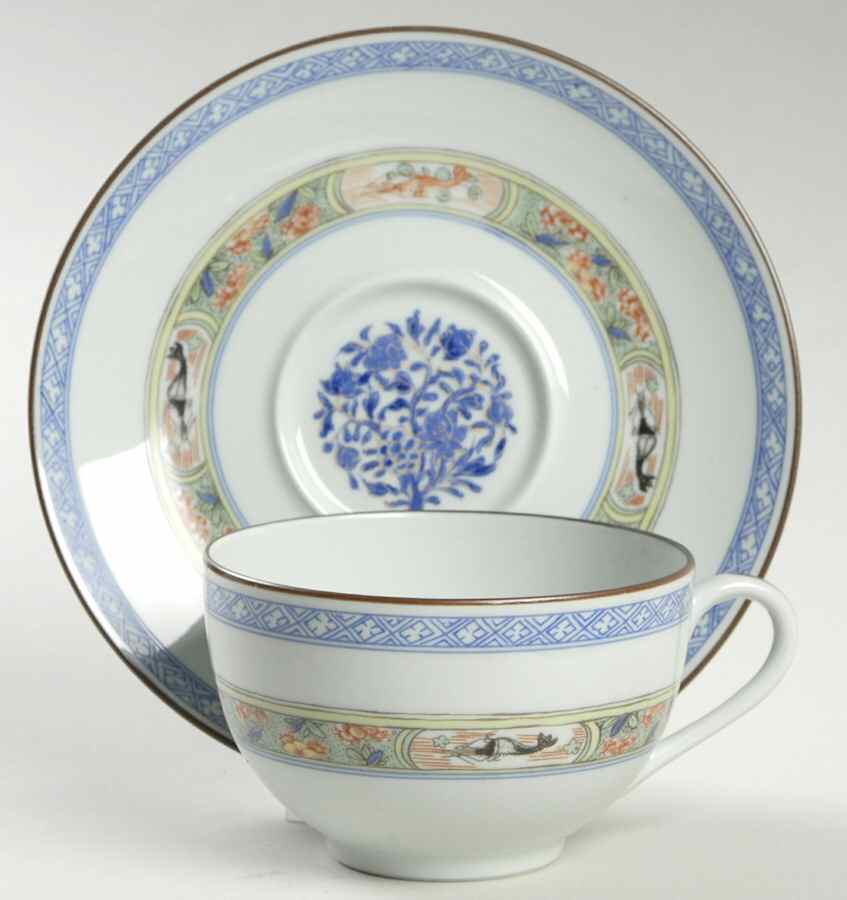 Kan Sou (Celadon Background) Flat Cup & Saucer Set by Puiforcat-1