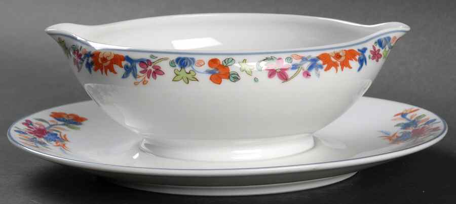Kiang She (White Background) Gravy Boat with Attached Underplate by Puiforcat-1
