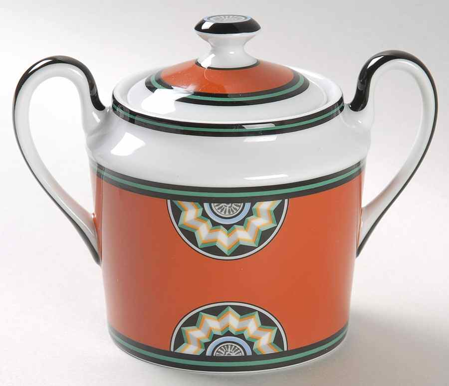 Pompei Red Sugar Bowl & Lid by Puiforcat-1