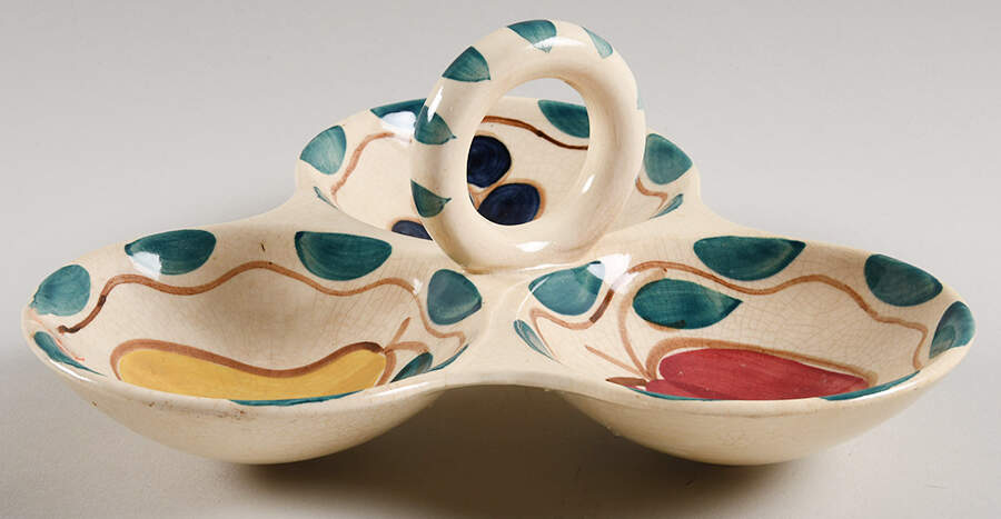 Fruit 3-Part Relish with Center Ceramic Handle by Purinton-1