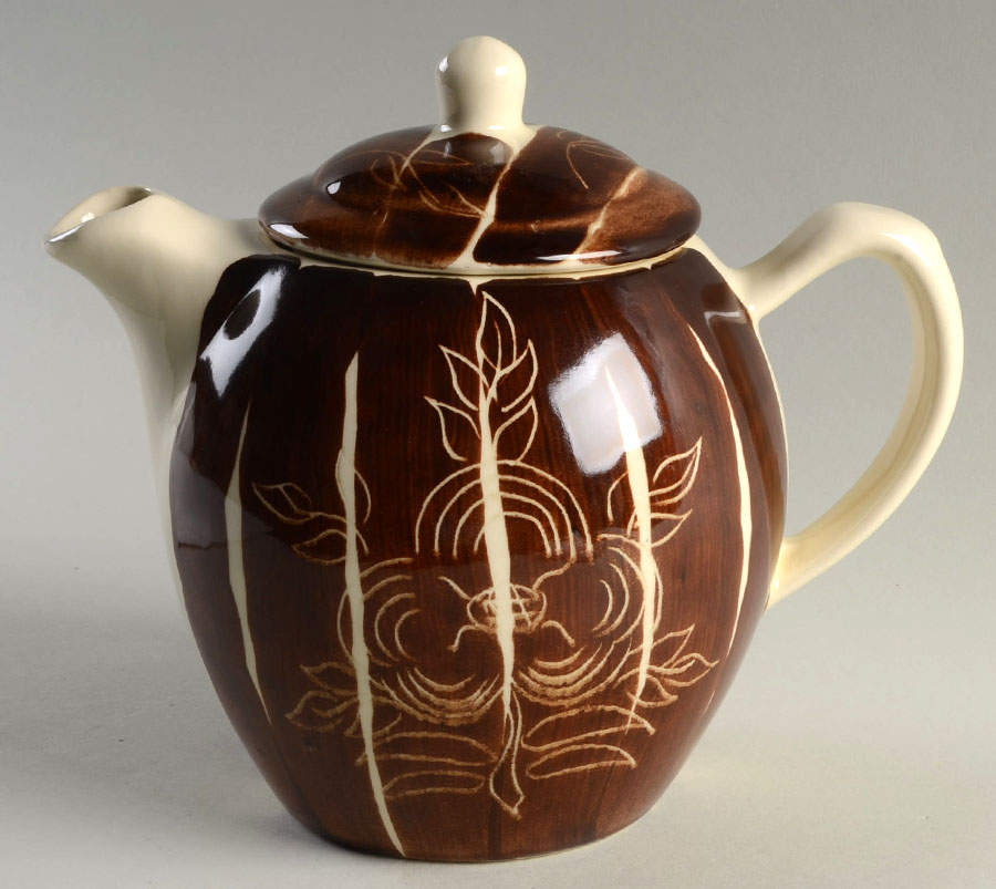 Intaglio Brown Coffee Pot & Lid by Purinton-1