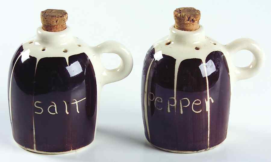Intaglio Brown Salt & Pepper & Cork Stopper Tops by Purinton-1