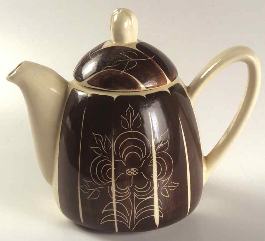 Intaglio Brown Teapot & Lid by Purinton-1