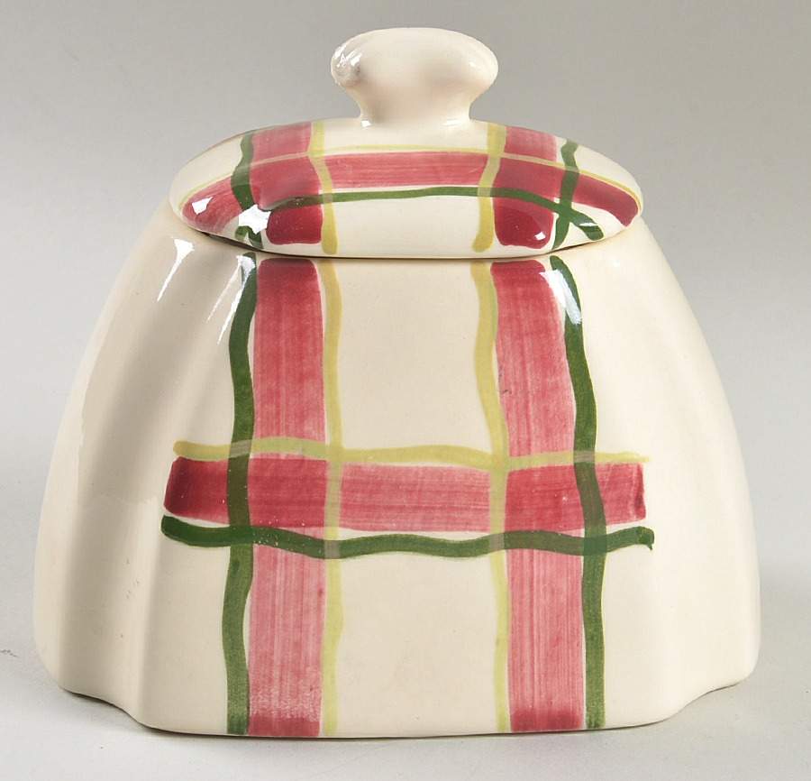 Normandy Plaid Drip Jar & Lid (No Strainer) by Purinton-1