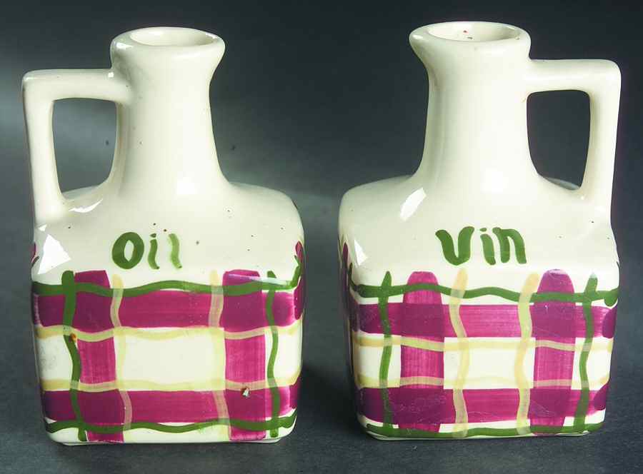 Normandy Plaid Handled Oil and Vinegar with Cork Stoppers by Purinton-1