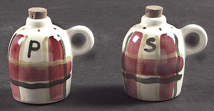 Normandy Plaid Salt & Pepper & Cork Stopper Tops by Purinton-1