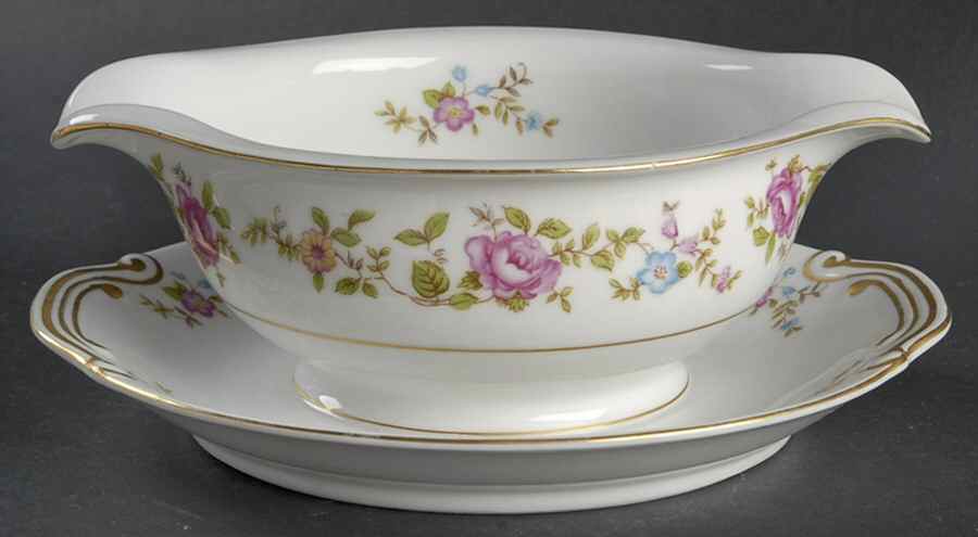 Rose Lane Gravy Boat with Attached Underplate by Puritan (Japan)-1