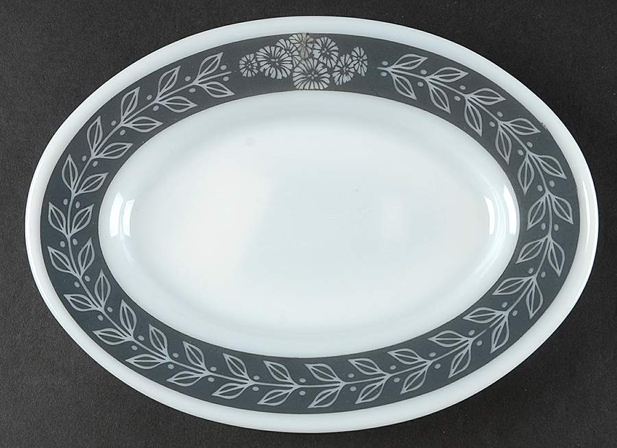 Autumn Bands Gray 9" Oval Serving Platter by Pyrex-1