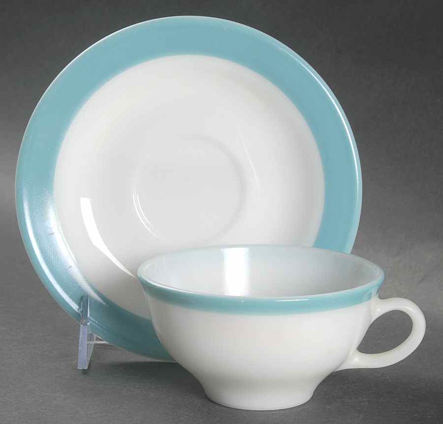 Blue Flat Cup & Saucer Set by Pyrex-1