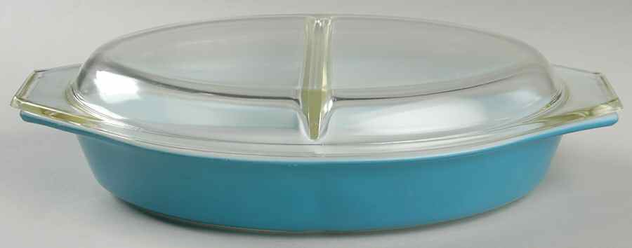 Blue 12" Oval Covered Divided Vegetable (ODV12 Base) by Pyrex-1