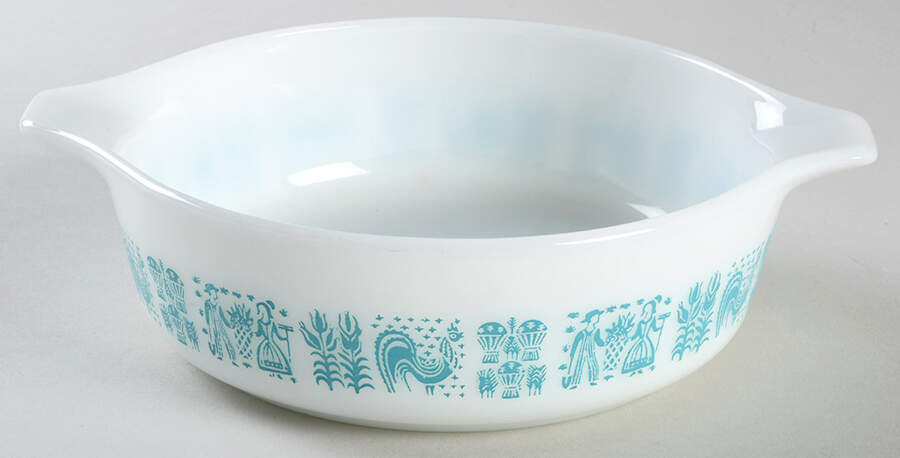 Butterprint Turquoise 1 Pt Round Casserole No Lid by Pyrex-1