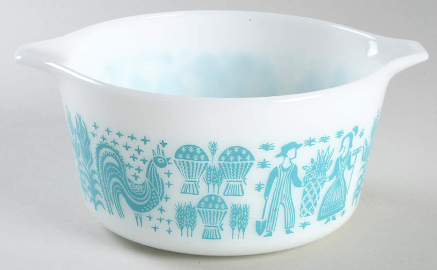Butterprint Turquoise 1 Qt Round Casserole No Lid by Pyrex-1