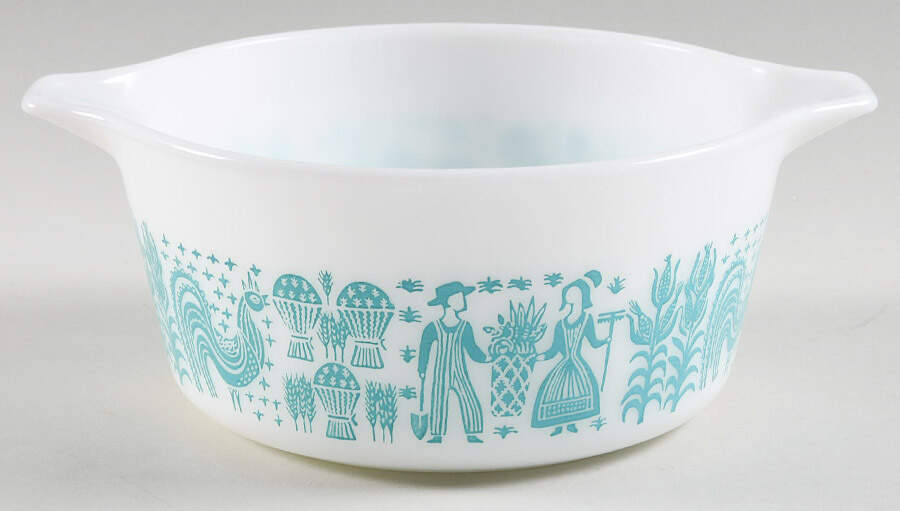 Butterprint Turquoise 1.5 Quart Round Casserole No Lid by Pyrex-1