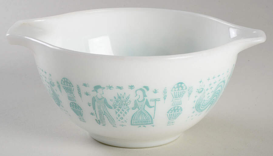 Butterprint Turquoise 7" Cinderella Mixing Bowl by Pyrex-1