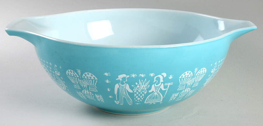 Butterprint Turquoise 13" Cinderella Mixing Bowl by Pyrex-1