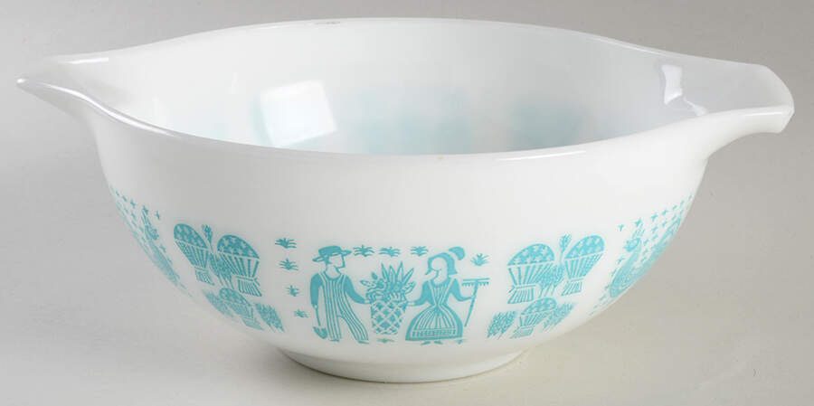 Butterprint Turquoise 10" Cinderella Mixing Bowl by Pyrex-1