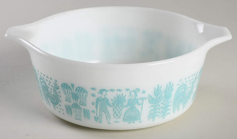 Butterprint Turquoise 1.50 Pt Round Casserole No Lid by Pyrex-1
