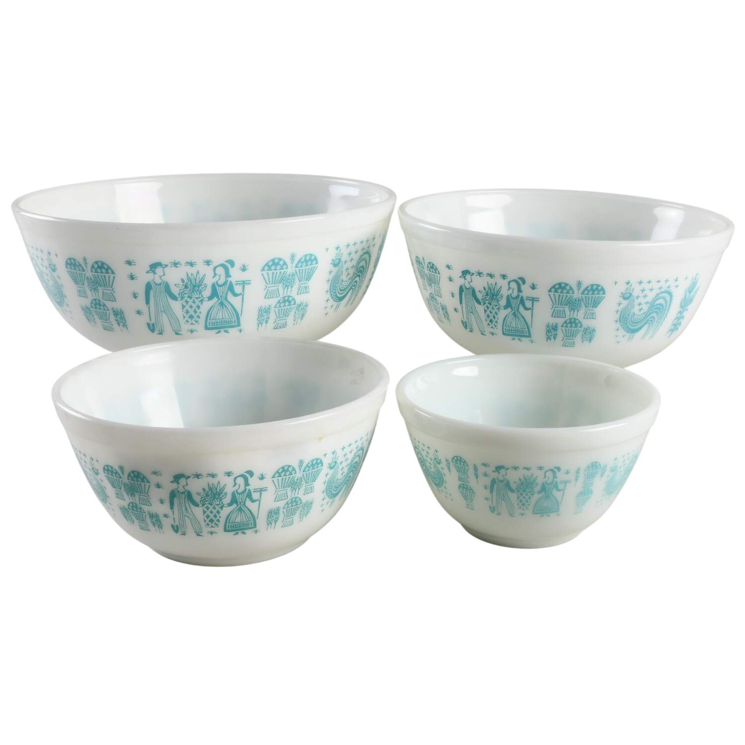 Butterprint Turquoise 4 Piece Mixing Bowl Estate Set by Pyrex-1