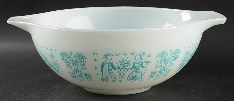 Butterprint Turquoise 13" Cinderella Mixing Bowl by Pyrex-1