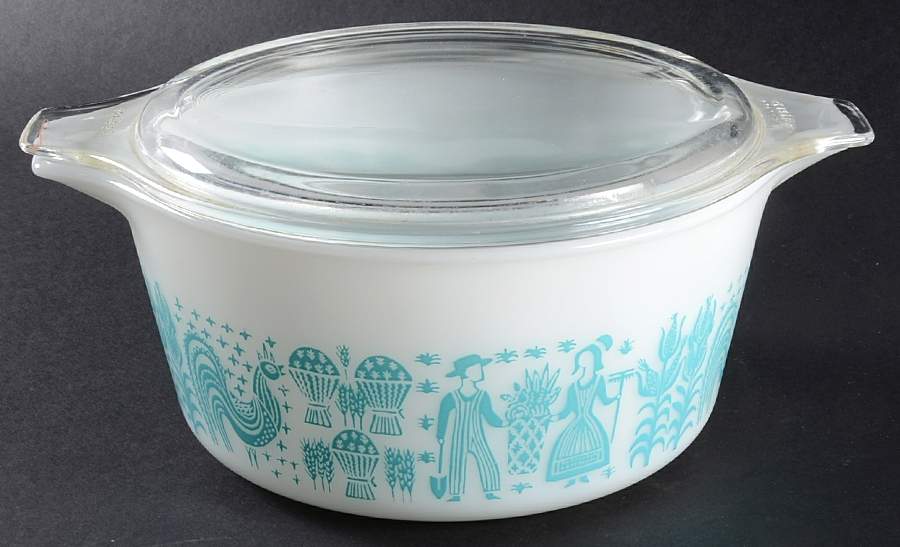 Butterprint Turquoise 1.5 Qt Round Covered Casserole by Pyrex-1