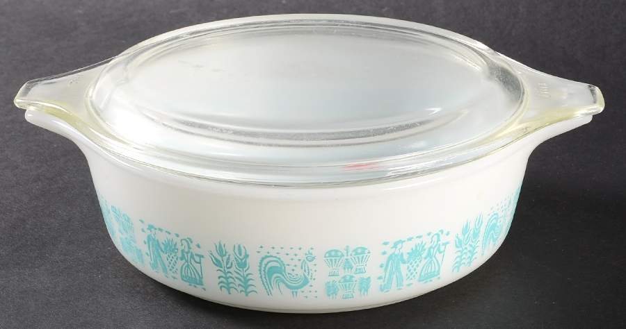 Butterprint Turquoise 1 Pt Round Covered Casserole by Pyrex-1