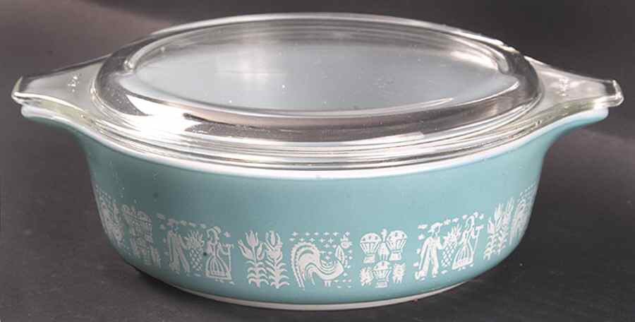 Butterprint Turquoise 1 Pt Round Covered Casserole by Pyrex-1