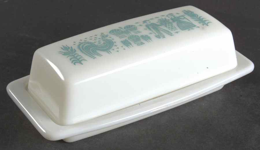 Butterprint Turquoise 1/4 Lb Covered Butter by Pyrex-1