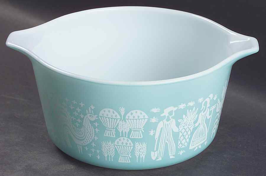 Butterprint Turquoise 1 Qt Round Casserole No Lid by Pyrex-1