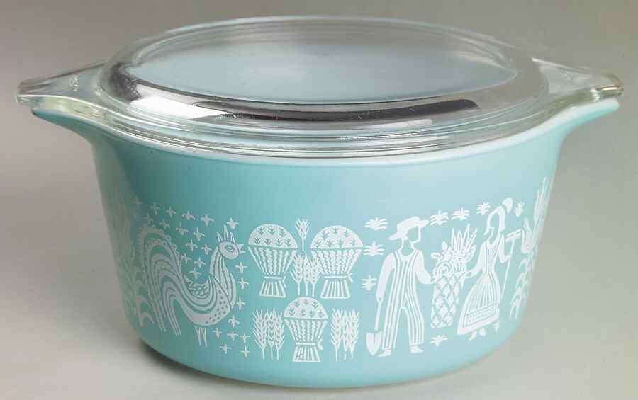 Butterprint Turquoise 1 Qt Round Covered Casserole by Pyrex-1