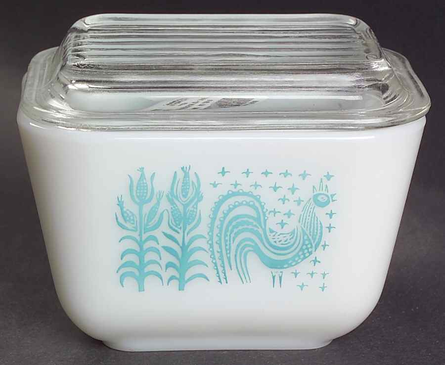 Butterprint Turquoise Small Refrigerator Jar & Lid by Pyrex-1
