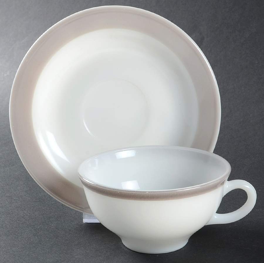 Gray Flat Cup & Saucer Set by Pyrex-1