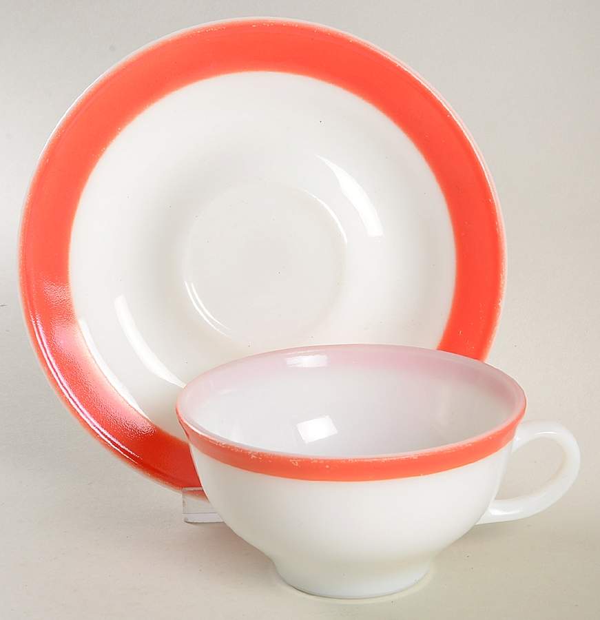 Red Flat Cup & Saucer Set by Pyrex-1