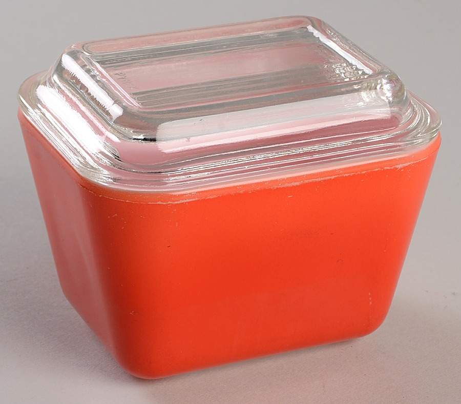Red Small Refrigerator Jar & Lid by Pyrex-1