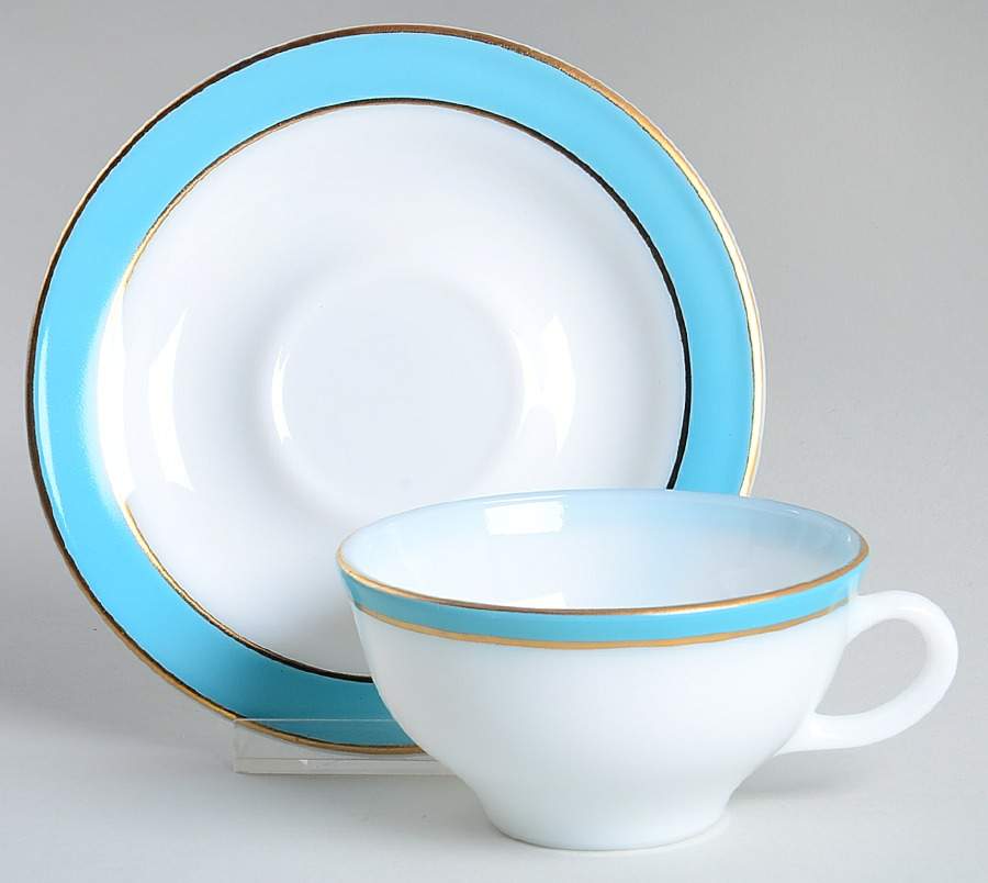 Turquoise Flat Cup & Saucer Set by Pyrex-1