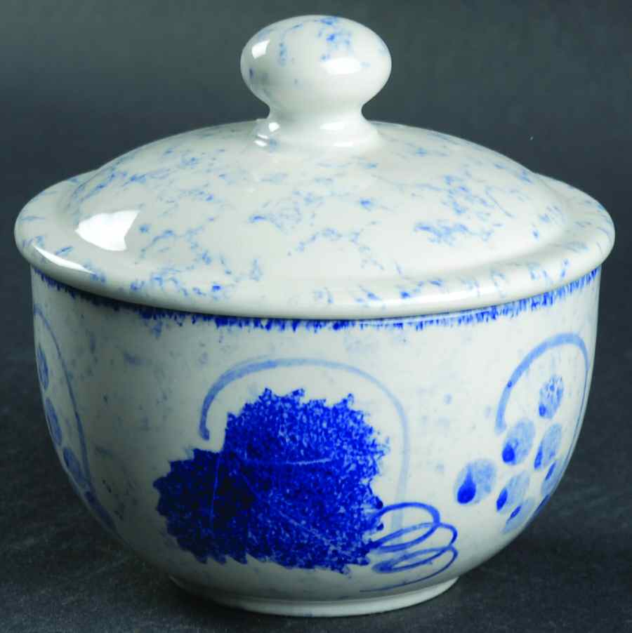 Blue Vine Sugar Bowl & Lid by Poole Pottery-1